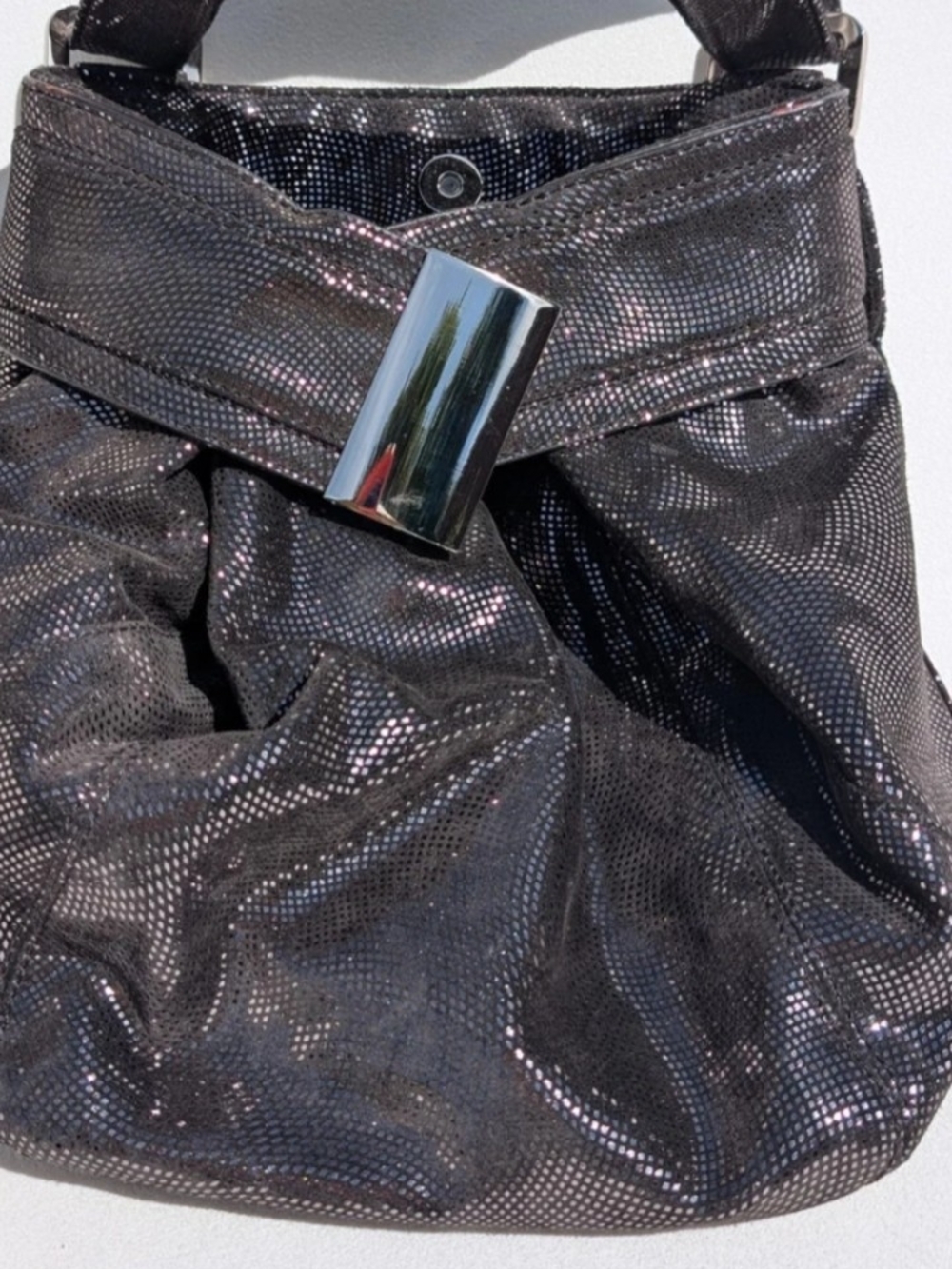 Kooba Shimmering Black Hobo with Silver Accent